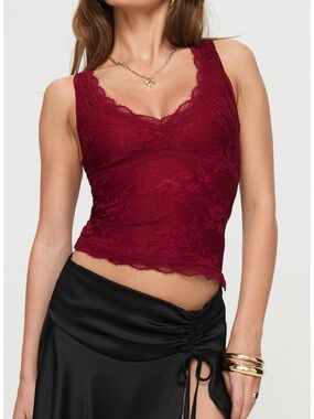Princess Polly Burgundy Lace SleevelessTank Top